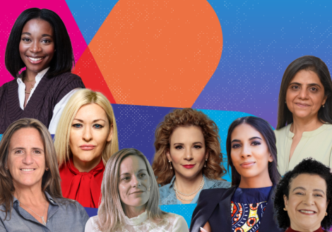 group image of professional women headshots on gradient background 